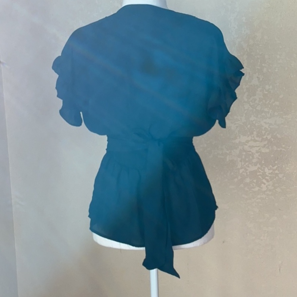 Max Studio Navy Ruffled V-Neck Blouse - Picture 7 of 9